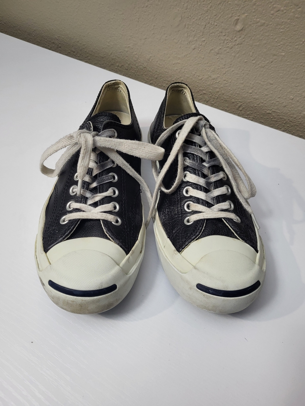 Converse Jack Purcell Low Top Leather Sneakers Black/White Lace Up M 7.5 W 9